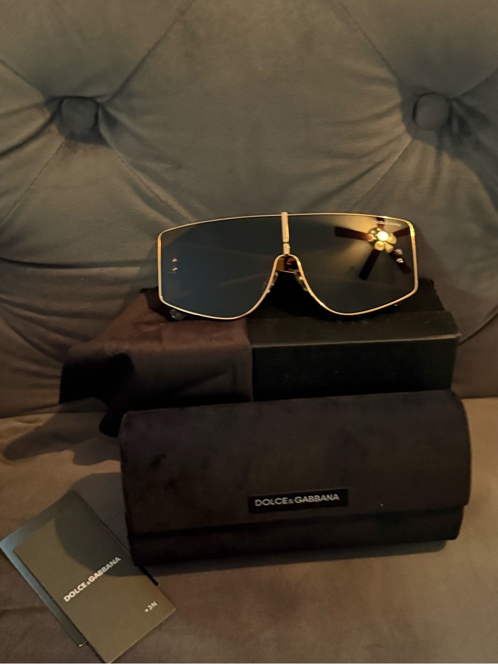 Dolce & Gabbana Gold and Black Shield Sunglasses - Picture 8 of 17